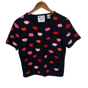 Michael Simon Love Valentines Lips Kiss Sweater Short Sleeve Vintage Novelty M